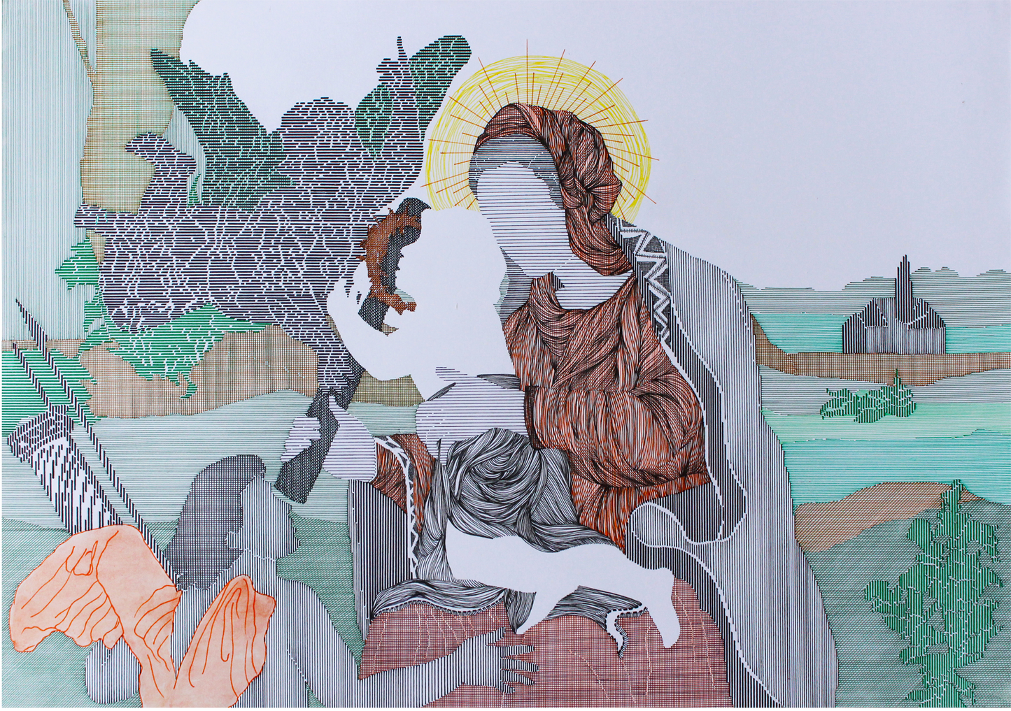 A Timeless Thread-IV, Figurative Painting by Ramsha Rubbani, Gouache & Ink on Acid Free Paper, 23.5 x 16.5 Inches