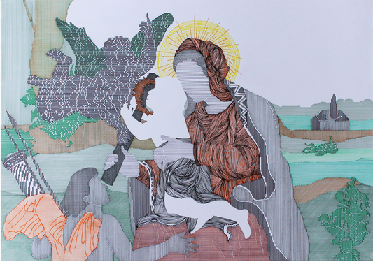 A Timeless Thread-IV, Figurative Painting by Ramsha Rubbani, Gouache & Ink on Acid Free Paper, 23.5 x 16.5 Inches