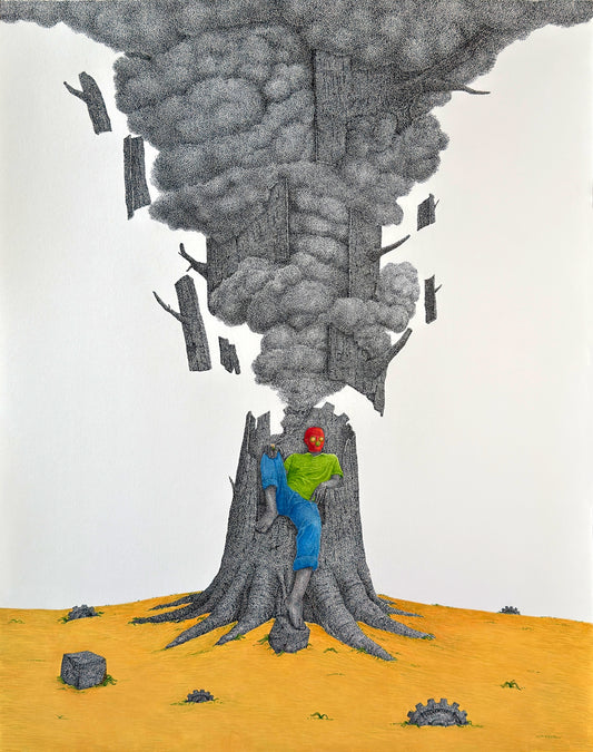 Figurative Painting by Shaharyar Naeem, Gouache & Pen n Ink on Wasli with Augmented Reality, 22 x 28 Inches