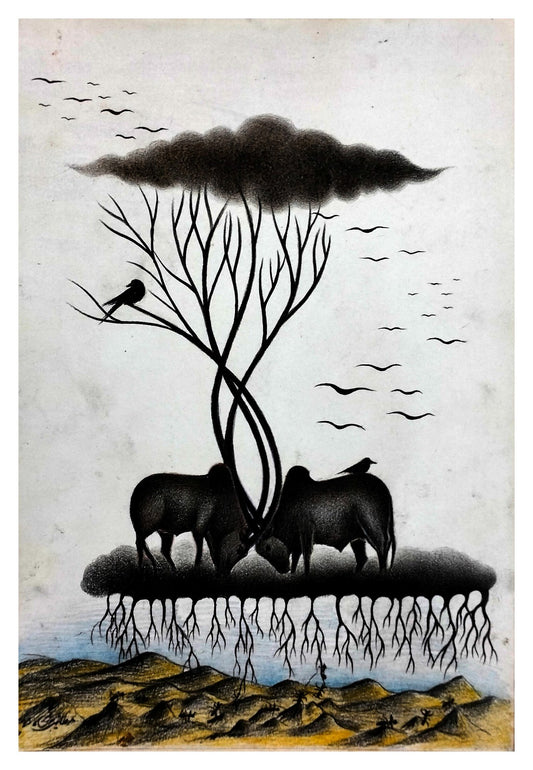 Untitled, Landscape Painting by Mutaib Shah, Graphite on Wasli, 10 x 15inches