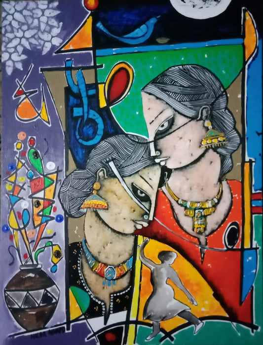 Untitled, Figurative Painting by Nisar Ahmad, Acrylic on Canvas, 18 x 24 inches