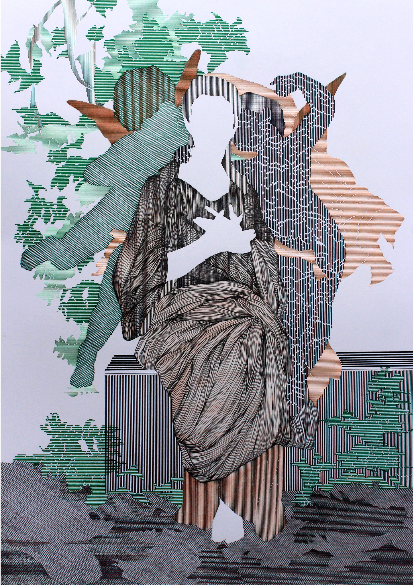 A Timeless Thread-III, Figurative Painting by Ramsha Rubbani, Gouache & Ink on Acid Free Paper, 16.5 x 23.5 Inches