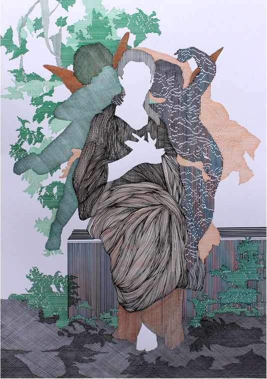 A Timeless Thread-III, Figurative Painting by Ramsha Rubbani, Gouache & Ink on Acid Free Paper, 16.5 x 23.5 Inches
