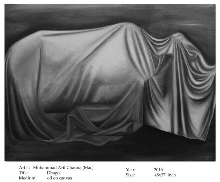 Artist: Muhammad Arif Channa (MAC) Title: Dhago Medium: Oil on Canvas Year: 2016 Size: 48×37 in
