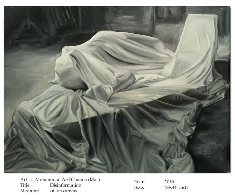 Artist: Muhammad Arif Channa (MAC) Title: Disinformation Medium: oil on canvas Year: 2016 Size: 58&#