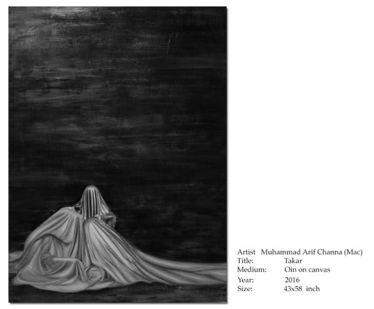 Artist: Muhammad Arif Channa (MAC) Title: Takar Medium: oil on canvas Year: 2016 Size: 43×58 in