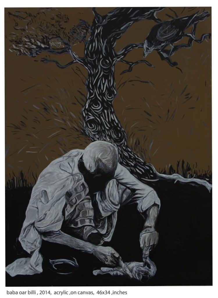 baba oar billi , 2014, acrylic ,on canvas, 34×46 ,inches copyBuffalo and crow , 2014, acrylic ,